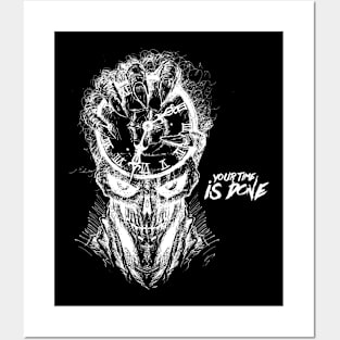 Devil Skull with Clock Vampire Scratch Design Posters and Art